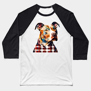 Pitbull Terrier in Plaid Baseball T-Shirt